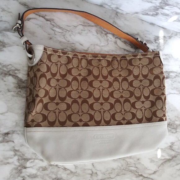 Coach Handbags - COACH tan/white shoulder bags